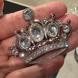 Elegant Silver Crown Brooch
